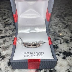 Sterling silver double band with 1/10 ct diamond rose gold band